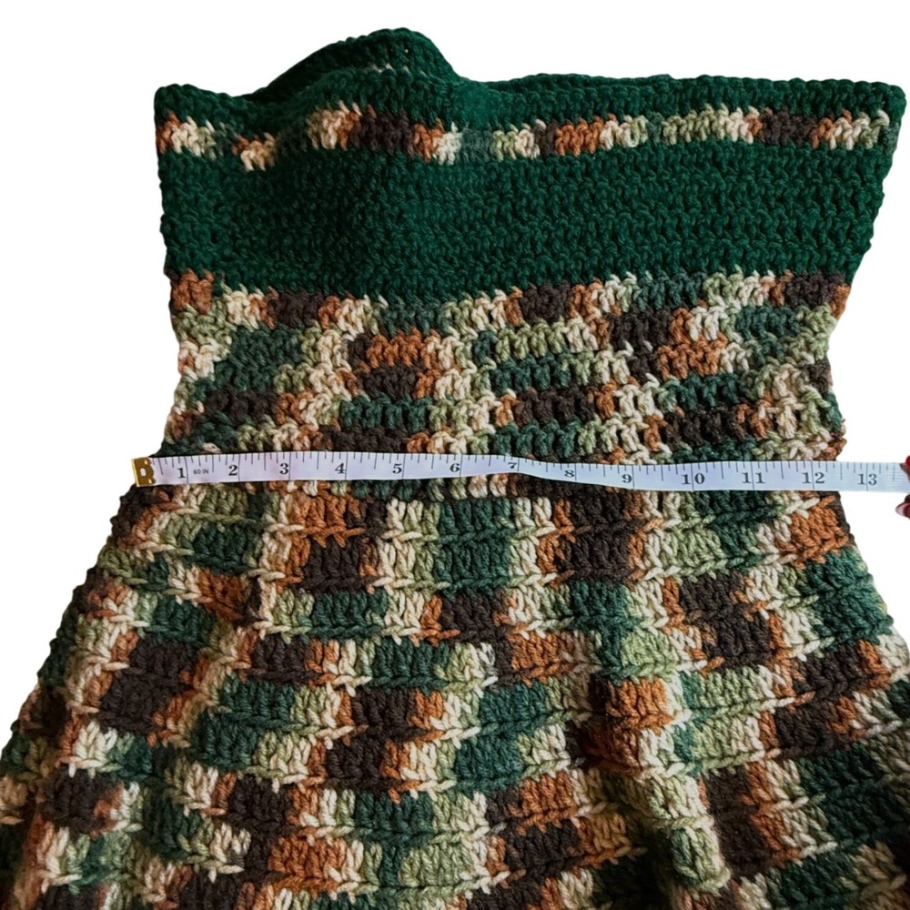 Handmade Crochet Maxi Dress Green Brown Scalloped Boho Festival Fall XS - Picture 2 of 6
